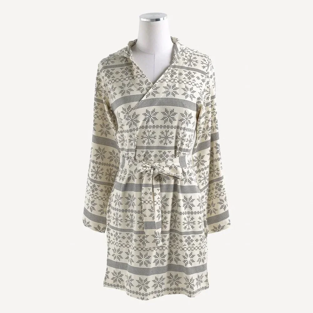 NWT Kate Quinn Hooded Pocket Robe Nordic Snowflake Organic Cotton XS/S M/L